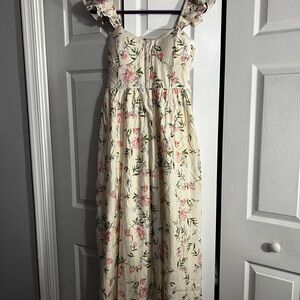 Cream Floral Ruffle Strap Sundress